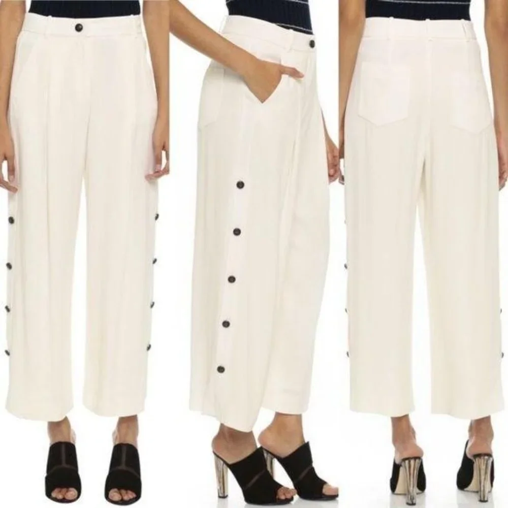 Maiyet Off White Cropped Button Pants Tuxedo Side - Picture 3 of 6